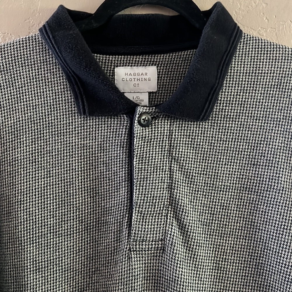 Haggar Clothibg Company Men’s checkered polo black ribbed collar shirt sleeve L